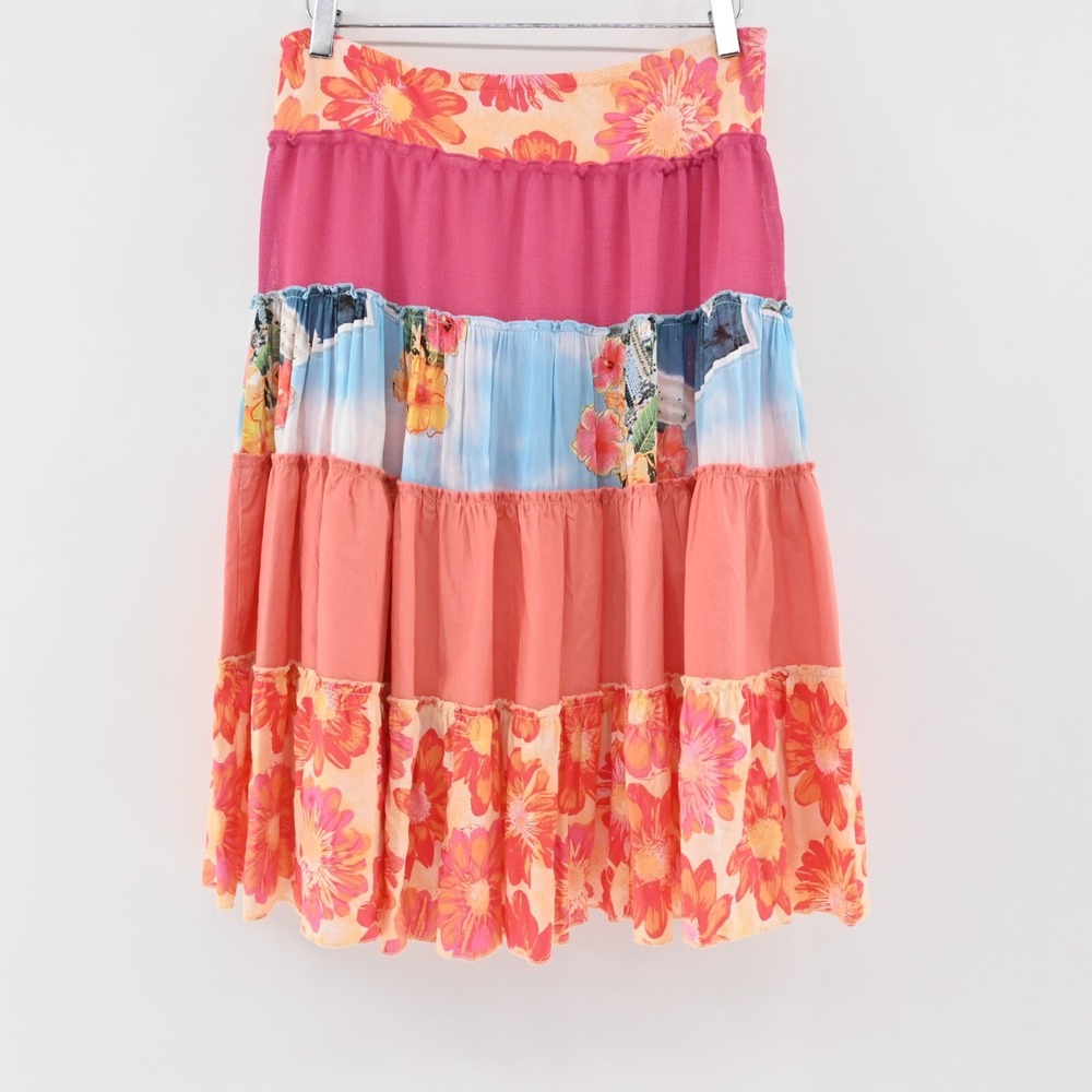 WEEKEND CLOTHES LINE Skirt Sz M Floral Mixed Print Multicolor Tiered Midi Hippie - Picture 2 of 14